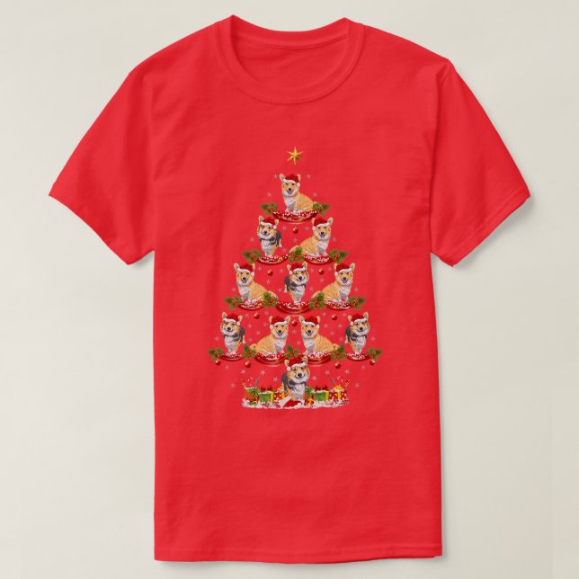 Xmas Holiday Santa Cardigan Welsh Corgi Dog Christ T-Shirt (Design Front)