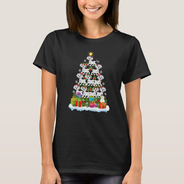 Xmas Holiday  Santa Dalmatian Dog Christmas Tree T-Shirt (Front)
