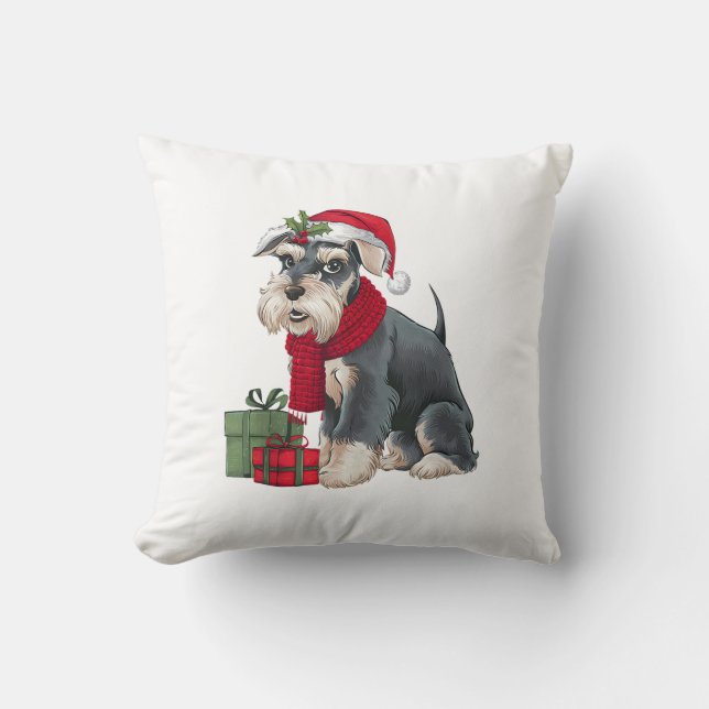 Xmas Holiday Santa Giant Schnauzer Dog Christmas  Throw Pillow (Front)