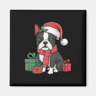Xmas Holiday Santa Hat Boston Terrier Dog Christma Magnet
