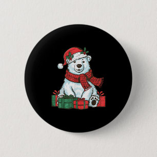Xmas Holiday Santa Hat Lar Bear Christmas  Button