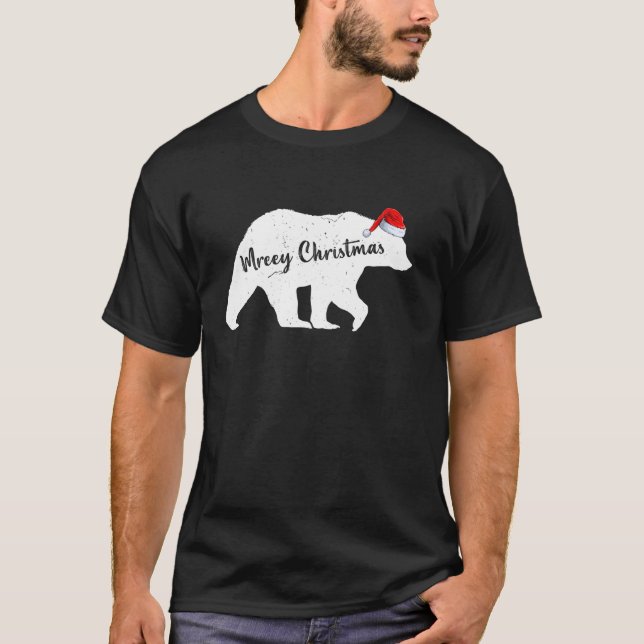 Xmas Holiday Santa Hat Polar Bear Merry Christmas T-Shirt (Front)