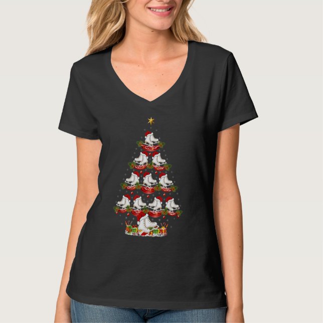 Xmas Holiday Santa Ice Skating Christmas Tree T-Shirt (Front)