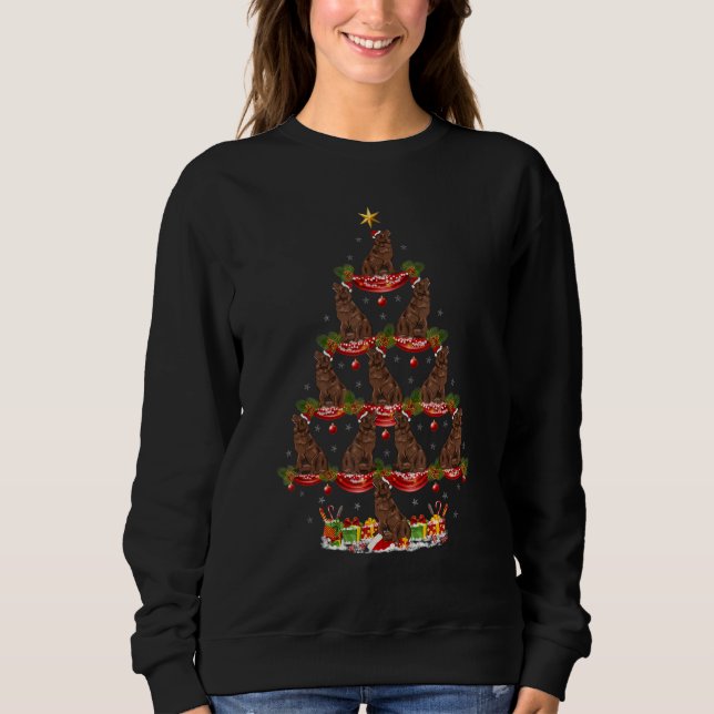 Xmas Holiday Santa Newfoundland Dog Christmas Tree Sweatshirt (Front)