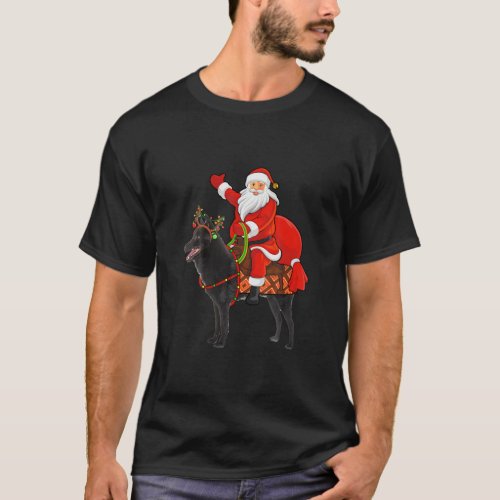 Xmas Holiday Santa Riding Schipperke Dog Christmas T_Shirt