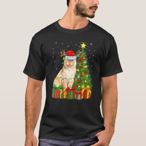 Xmas Holiday Santa Scottish Fold Cat Christmas Tre T-Shirt