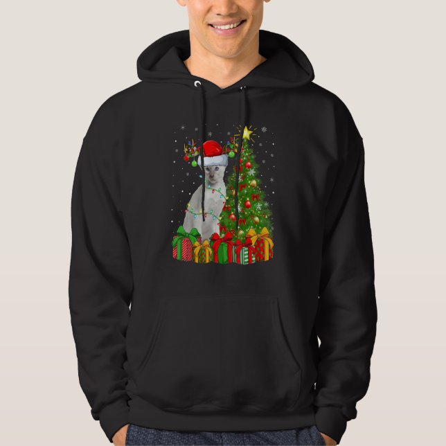 Xmas Holiday Santa Siamese Cat Christmas Tree Hoodie (Front)