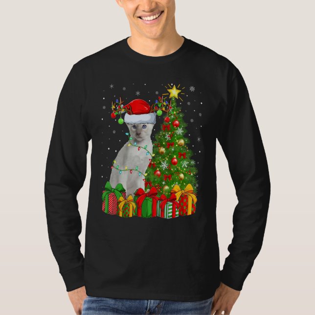 Xmas Holiday Santa Siamese Cat Christmas Tree T-Shirt (Front)