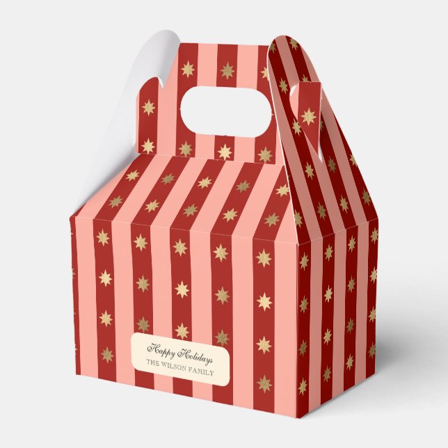 Xmas Holiday Striped Noel Christmas Wrapping  Favor Boxes (Front Side)