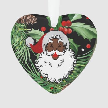 Xmas Holly Black Santa Claus Ornament by funnychristmas at Zazzle