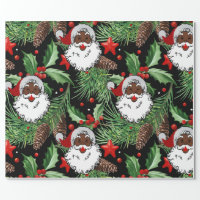 African American Santa Christmas Hanukkah Kwanzaa Wrapping Paper, Zazzle