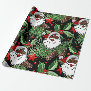 Black Santa Claus Sparkle Aesthetic Christmas Red Wrapping Paper