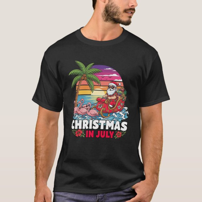 Xmas in July Santa Beach Trip Tropical Summer Vibe T-Shirt (Front)