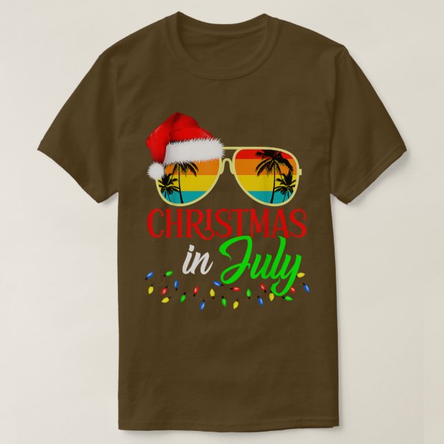 Xmas in July Santa Hat Sunglasses Summer, Cute Fun T-Shirt (Design Front)