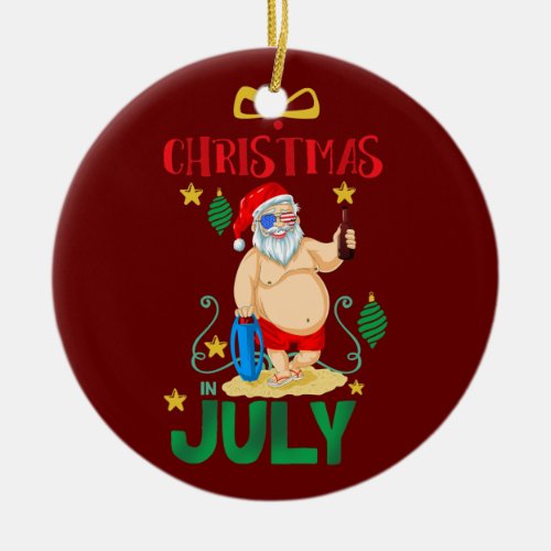 Xmas In July Tropical Beach Vacation Party Ceramic Ornament