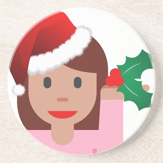 xmas information girl emoji sandstone coaster (Front)