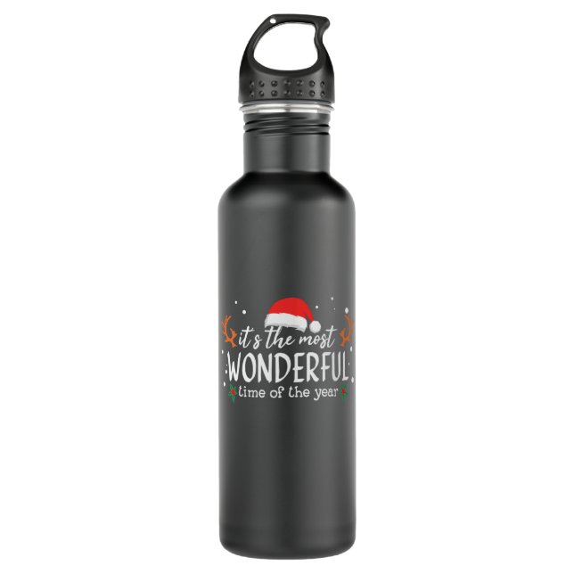 Xmas It Is The Most Wonderful Time Stainless Steel Water Bottle (Front)