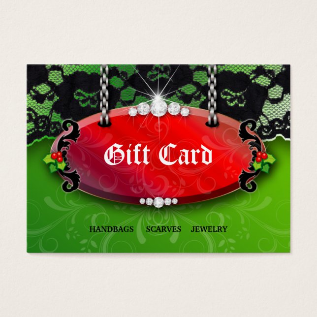 Xmas Jewelry N Lace Fashion Red Green Gift Card (Front)