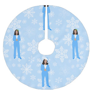 xmas kamala harris santa blue icy snowflakes brushed polyester tree skirt