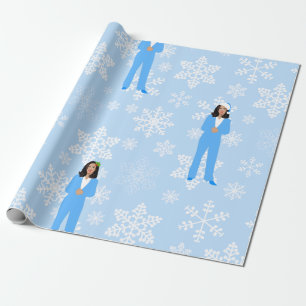 xmas kamala harris santa blue icy snowflakes wrapping paper