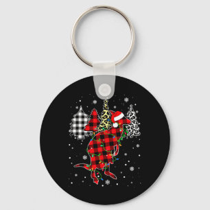 Xmas Kangaroo Animals Christmas Buffalo Plaid Leop Keychain
