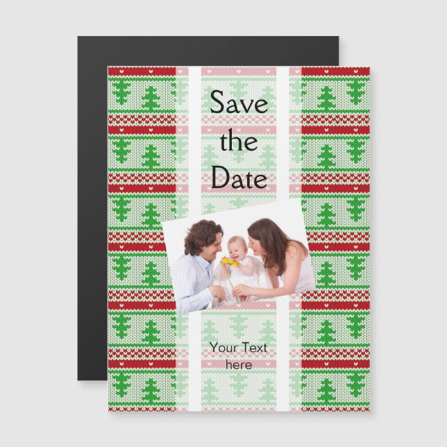 Xmas knitting seamless pattern 2 + your ideas magnetic invitation (Front/Back)