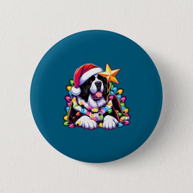 Xmas Landseer Newfoundland Dog Tangled Christmas L Button (Front)
