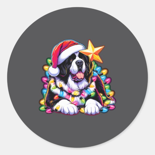 Xmas Landseer Newfoundland Dog Tangled Christmas L Classic Round Sticker (Front)