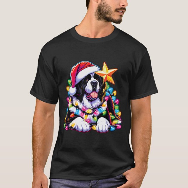 Xmas Landseer Newfoundland Dog Tangled Christmas L T-Shirt (Front)