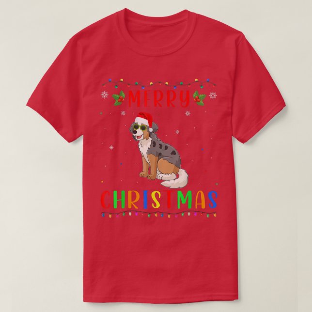 Xmas Light Australian Cattle Dog Matching Christma T-Shirt (Design Front)
