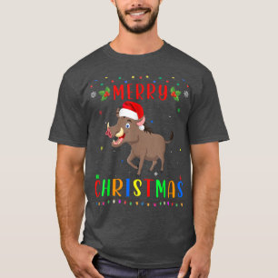 Xmas Light Boar Design Matching Christmas Pajama T-Shirt