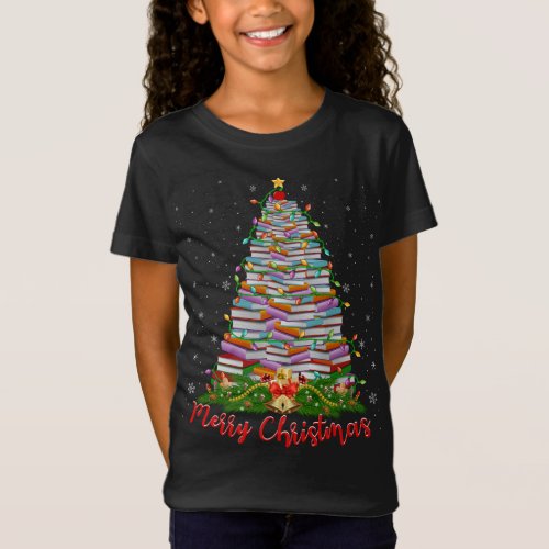 Xmas Light Book Lover Librarian Library Books Chri T_Shirt