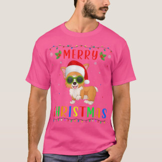 Xmas Light Corgi Dog Design Matching Christmas Paj T-Shirt