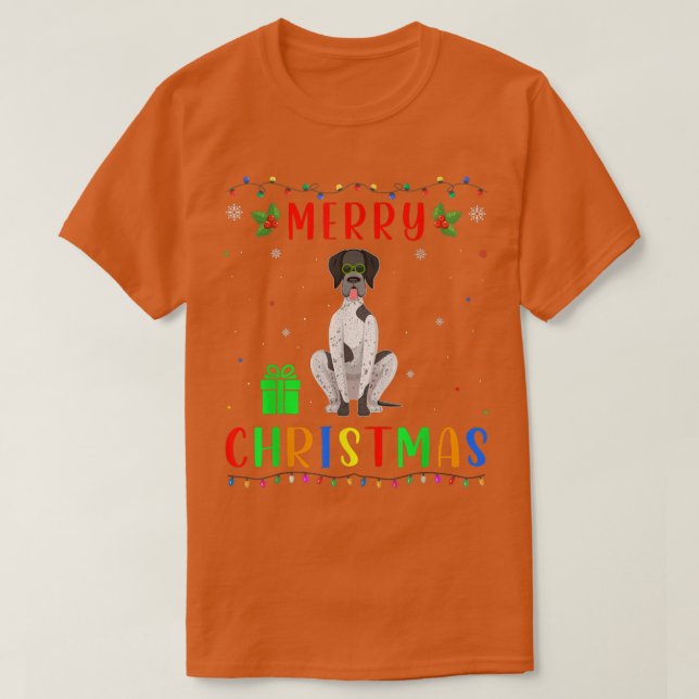 Xmas Light German Shorthaired Pointer Dog Christma T-Shirt (Design Front)