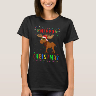 Xmas Light Moose Matching Christmas Pajama T-Shirt