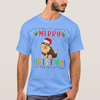 Xmas Light Pomeranian Dog Design Matching Christma T-Shirt