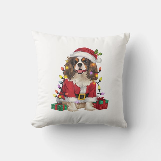 Xmas Lighting Cavalier King Charles Spaniel Dog Ch Throw Pillow (Front)