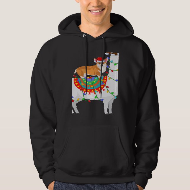 Xmas Lighting Corgi Dog Riding Llama Christmas Hoodie (Front)