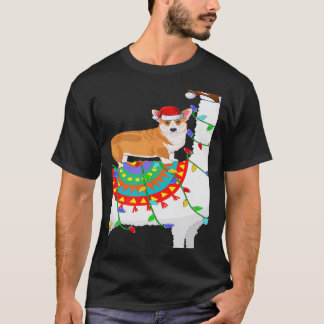 Xmas Lighting Corgi Dog Riding Llama Christmas T-Shirt