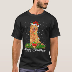 Xmas Lighting Decor Santa Hat Golden Retriever Dog T-Shirt