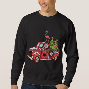 Xmas Lighting Flamingo Riding Christmas Tree Red T Sweatshirt