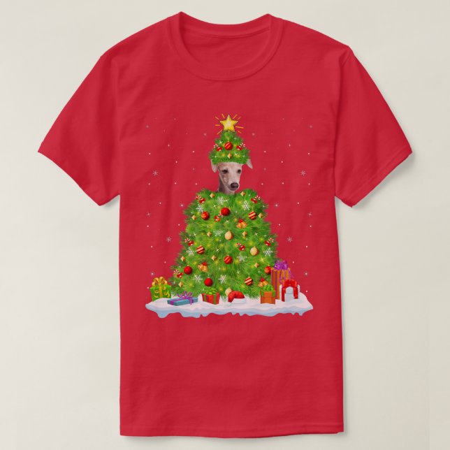 Xmas Lighting Funny Italian Greyhound Dog Christma T-Shirt (Design Front)