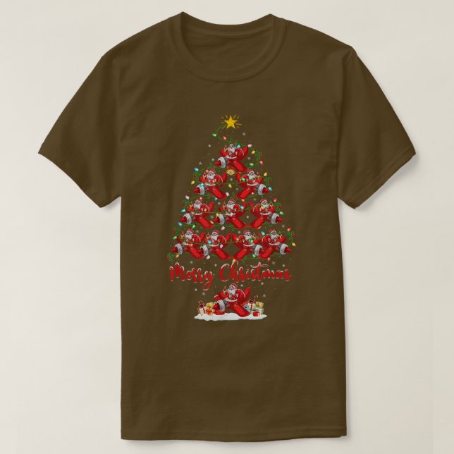Xmas Lighting Matching Santa Airplane Christmas Tr T-Shirt (Design Front)