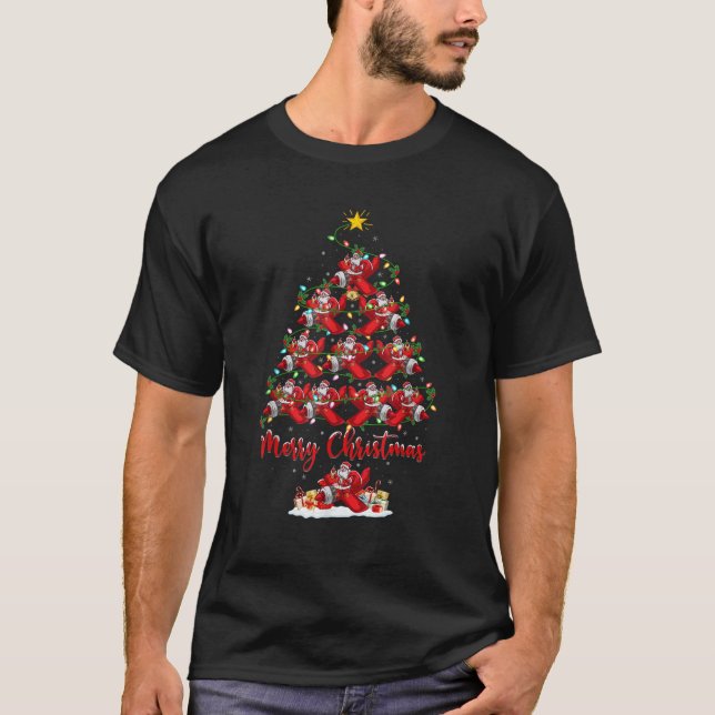 Xmas Lighting Matching Santa Airplane Christmas Tr T-Shirt (Front)
