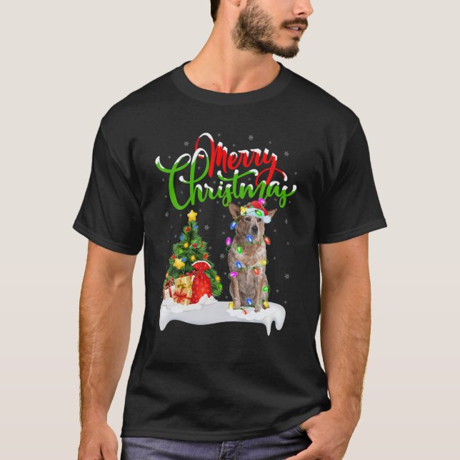 Xmas Lighting Matching Santa Australian Cattle Dog T-Shirt (Front)