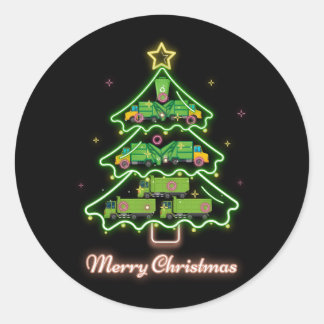 Xmas Lighting Matching Santa Garbage Truck Christm Classic Round Sticker