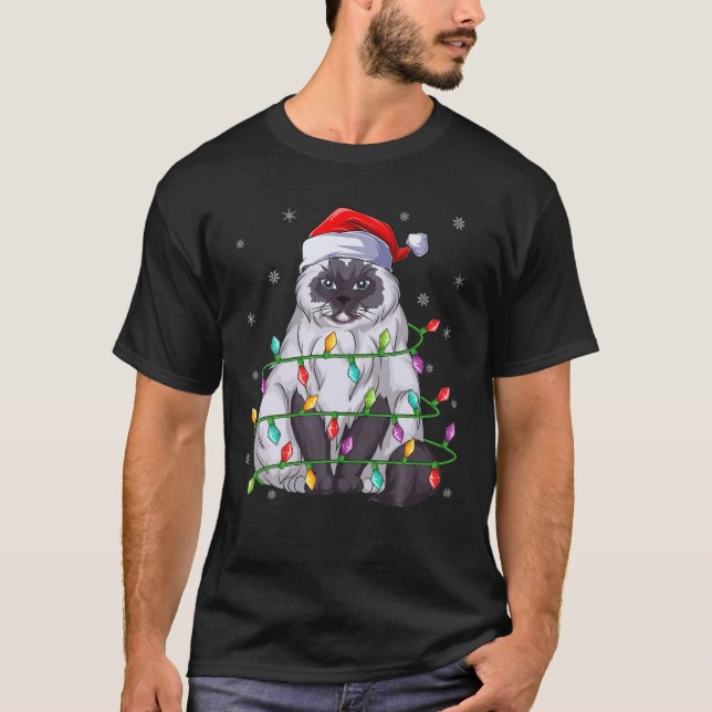 Xmas Lighting Matching Santa Hat Himalayan Cat Chr T-Shirt (Front)