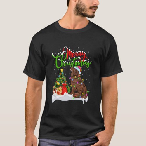 Xmas Lighting Matching Santa Newfoundland Dog T_Shirt