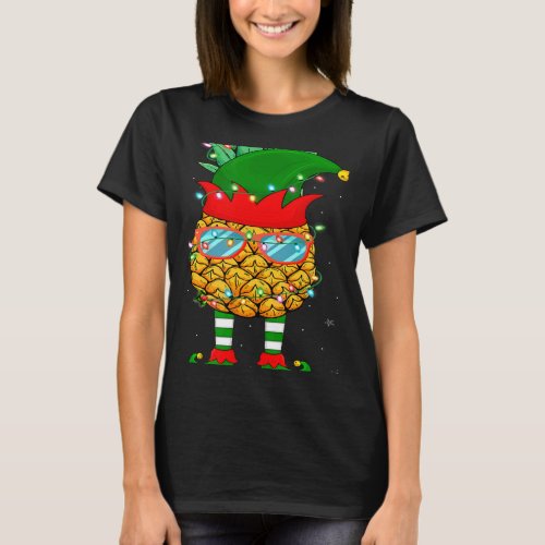 Xmas Lighting Mele Kalikimaka Pineapple Elf Christ T_Shirt