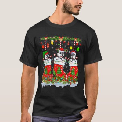 Xmas Lighting Norwegian Elkhound Dog In Socks Chri T-Shirt
